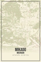 Retro US city map of Mikado, Michigan. Vintage street map.
