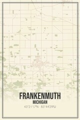 Retro US city map of Frankenmuth, Michigan. Vintage street map.