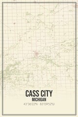 Retro US city map of Cass City, Michigan. Vintage street map.