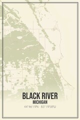 Retro US city map of Black River, Michigan. Vintage street map.