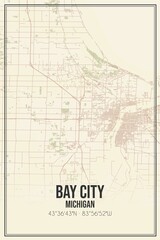 Retro US city map of Bay City, Michigan. Vintage street map.