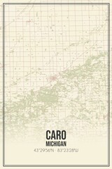 Retro US city map of Caro, Michigan. Vintage street map.