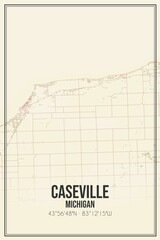 Retro US city map of Caseville, Michigan. Vintage street map.