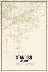 Retro US city map of Standish, Michigan. Vintage street map.
