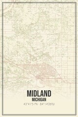 Retro US city map of Midland, Michigan. Vintage street map.