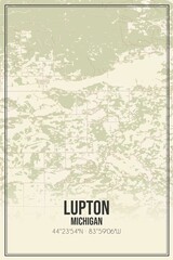 Retro US city map of Lupton, Michigan. Vintage street map.