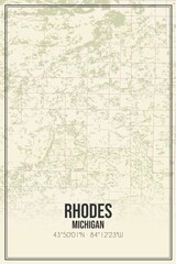 Retro US city map of Rhodes, Michigan. Vintage street map.