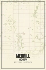 Retro US city map of Merrill, Michigan. Vintage street map.