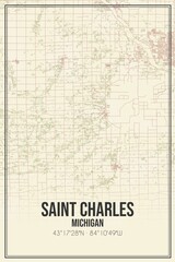 Retro US city map of Saint Charles, Michigan. Vintage street map.