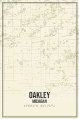 Retro US city map of Oakley, Michigan. Vintage street map.