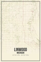 Retro US city map of Linwood, Michigan. Vintage street map.