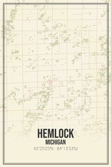 Retro US city map of Hemlock, Michigan. Vintage street map.