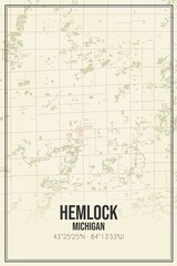 Retro US city map of Hemlock, Michigan. Vintage street map.