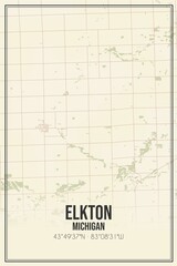 Retro US city map of Elkton, Michigan. Vintage street map.