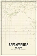 Retro US city map of Breckenridge, Michigan. Vintage street map.