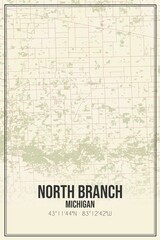 Retro US city map of North Branch, Michigan. Vintage street map.