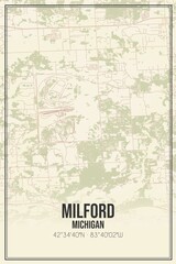 Fototapeta premium Retro US city map of Milford, Michigan. Vintage street map.