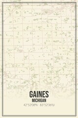 Retro US city map of Gaines, Michigan. Vintage street map.