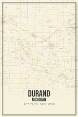 Retro US city map of Durand, Michigan. Vintage street map.