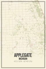 Retro US city map of Applegate, Michigan. Vintage street map.