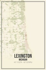Retro US city map of Lexington, Michigan. Vintage street map.