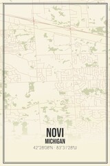 Retro US city map of Novi, Michigan. Vintage street map.