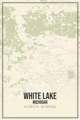 Retro US city map of White Lake, Michigan. Vintage street map.