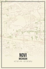 Retro US city map of Novi, Michigan. Vintage street map.