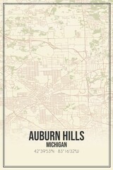 Retro US city map of Auburn Hills, Michigan. Vintage street map.