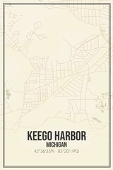 Retro US city map of Keego Harbor, Michigan. Vintage street map.