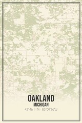 Retro US city map of Oakland, Michigan. Vintage street map.