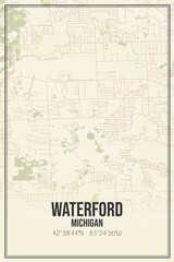 Retro US city map of Waterford, Michigan. Vintage street map.