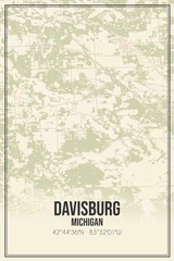 Retro US city map of Davisburg, Michigan. Vintage street map.