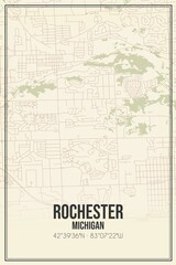 Retro US city map of Rochester, Michigan. Vintage street map.