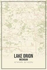 Fototapeta na wymiar Retro US city map of Lake Orion, Michigan. Vintage street map.