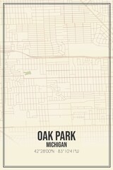 Retro US city map of Oak Park, Michigan. Vintage street map.