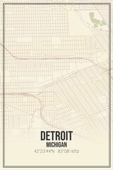 Retro US city map of Detroit, Michigan. Vintage street map.