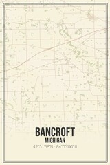 Retro US city map of Bancroft, Michigan. Vintage street map.