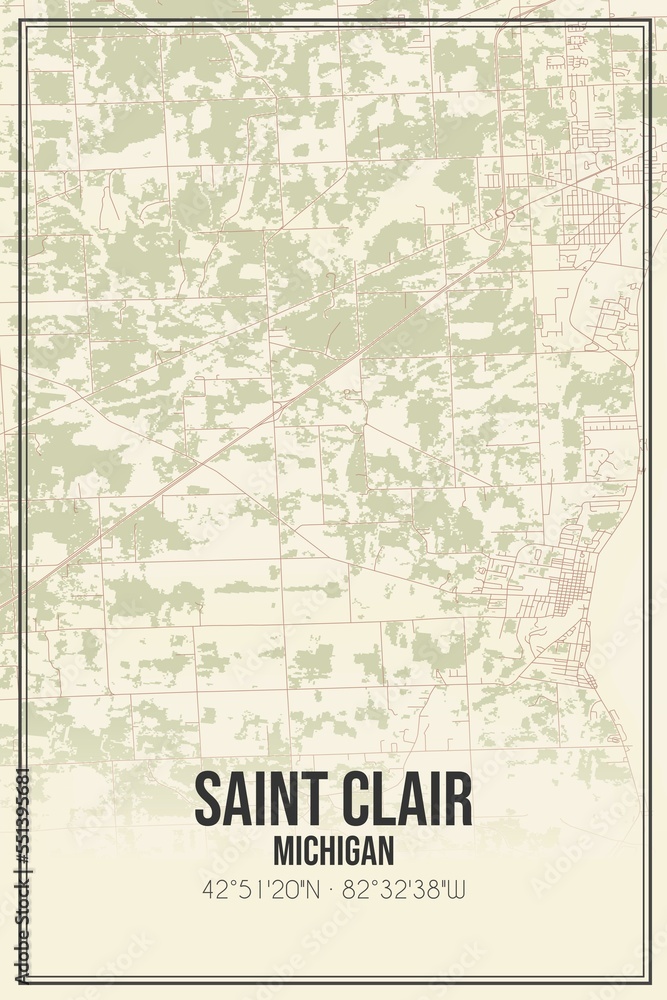 Wall mural Retro US city map of Saint Clair, Michigan. Vintage street map.