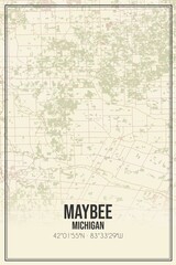 Retro US city map of Maybee, Michigan. Vintage street map.