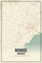 Retro US city map of Monroe, Michigan. Vintage street map.
