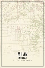 Retro US city map of Milan, Michigan. Vintage street map.