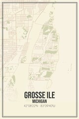 Retro US city map of Grosse Ile, Michigan. Vintage street map.