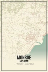 Retro US city map of Monroe, Michigan. Vintage street map.