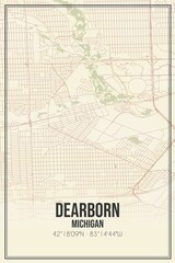Retro US city map of Dearborn, Michigan. Vintage street map.