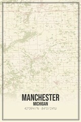 Retro US city map of Manchester, Michigan. Vintage street map.