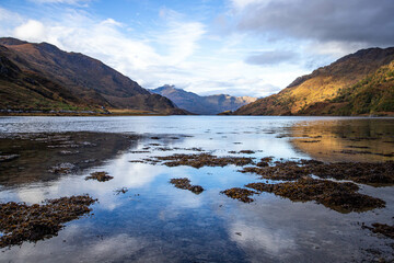 Blue sky and reflections in Scottish Highlands