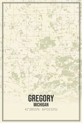 Fototapeta premium Retro US city map of Gregory, Michigan. Vintage street map.