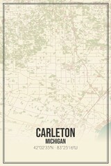 Retro US city map of Carleton, Michigan. Vintage street map.