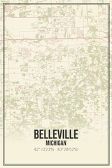 Retro US city map of Belleville, Michigan. Vintage street map.